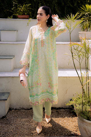 FW25DA-2859 GREEN 2PCS  EMBROIDERED KURTA WITH TROUSER