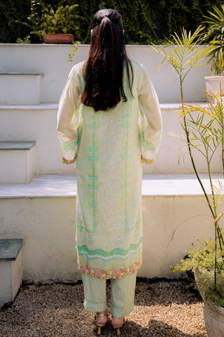 FW25DA-2859 GREEN 2PCS  EMBROIDERED KURTA WITH TROUSER