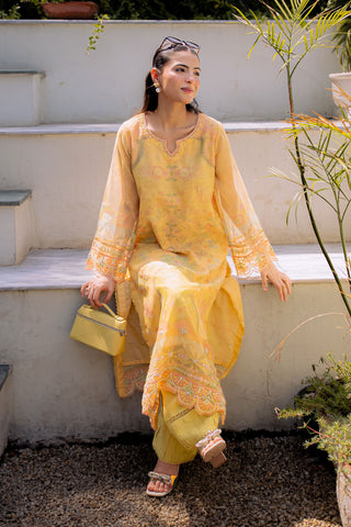FW25DA-2860 YELLOW 2PCS  EMBROIDERED KURTA WITH TROUSER