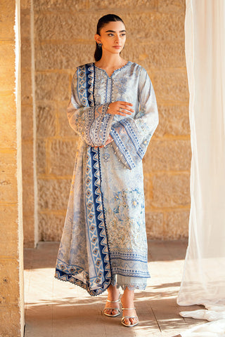 SS26DA-2891 Sky blue 2-piece shamoz silk suit with refined hand-embellished detailing and a sophisticated silhouette.