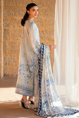 SS26DA-2891 Sky blue 2-piece shamoz silk suit with refined hand-embellished detailing and a sophisticated silhouette.