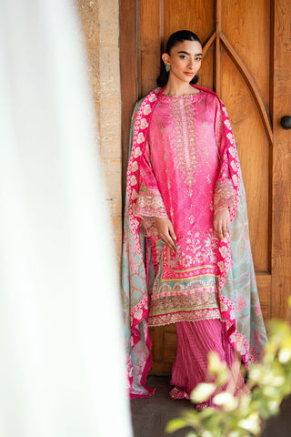 SS26DA-2900 Pink 2-piece hand-embellished silk ensemble featuring intricate detailing and delicate craftsmanship.