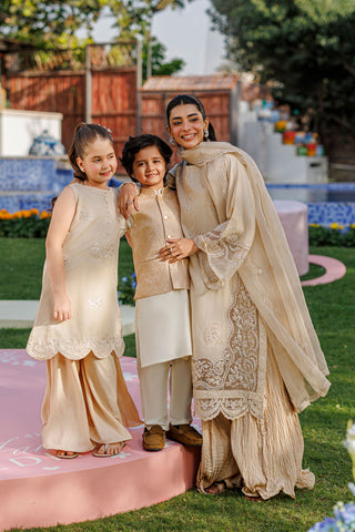 SS26DA-2901 BEIGE 2PCS  EMBROIDERED KURTA WITH TROUSER