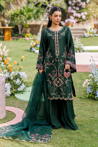 SS26DA-2902 BOTTLE GREEN 2PCS  EMBROIDERED KURTA WITH TROUSER