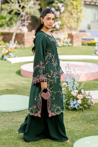 SS26DA-2902 BOTTLE GREEN 2PCS  EMBROIDERED KURTA WITH TROUSER