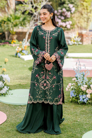 SS26DA-2902 BOTTLE GREEN 2PCS  EMBROIDERED KURTA WITH TROUSER