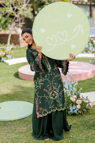 SS26DA-2902 BOTTLE GREEN 2PCS  EMBROIDERED KURTA WITH TROUSER