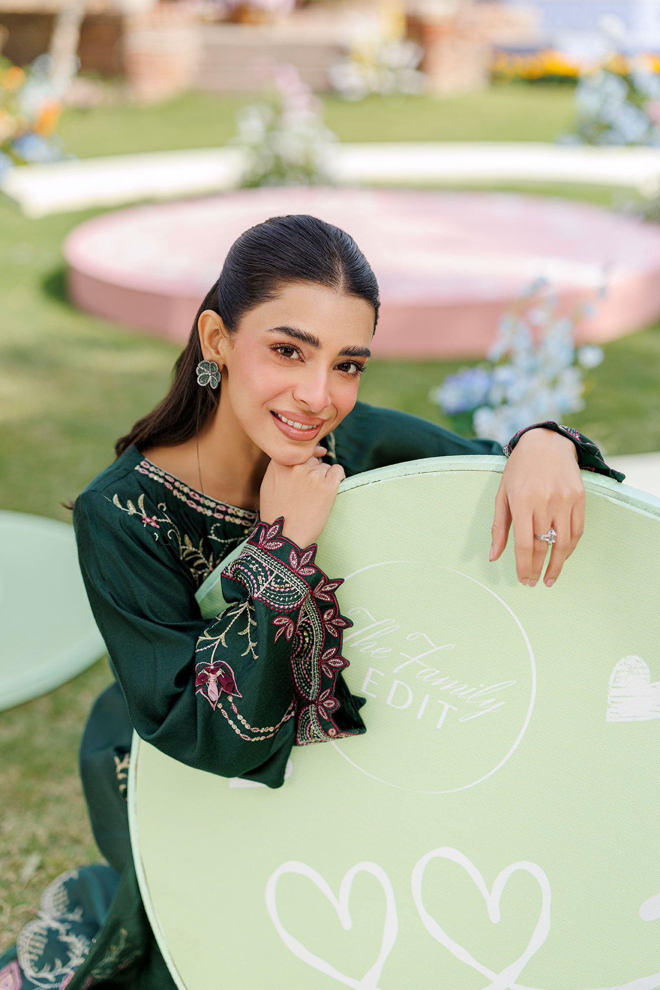 SS26DA-2902 BOTTLE GREEN 2PCS  EMBROIDERED KURTA WITH TROUSER