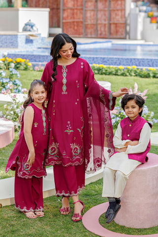 SS26DA-2903 MAGENTA 2PCS  EMBROIDERED KURTA WITH TROUSER