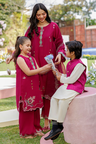 SS26DA-2903 MAGENTA 2PCS  EMBROIDERED KURTA WITH TROUSER