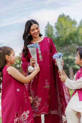 SS26DA-2903 MAGENTA 2PCS  EMBROIDERED KURTA WITH TROUSER