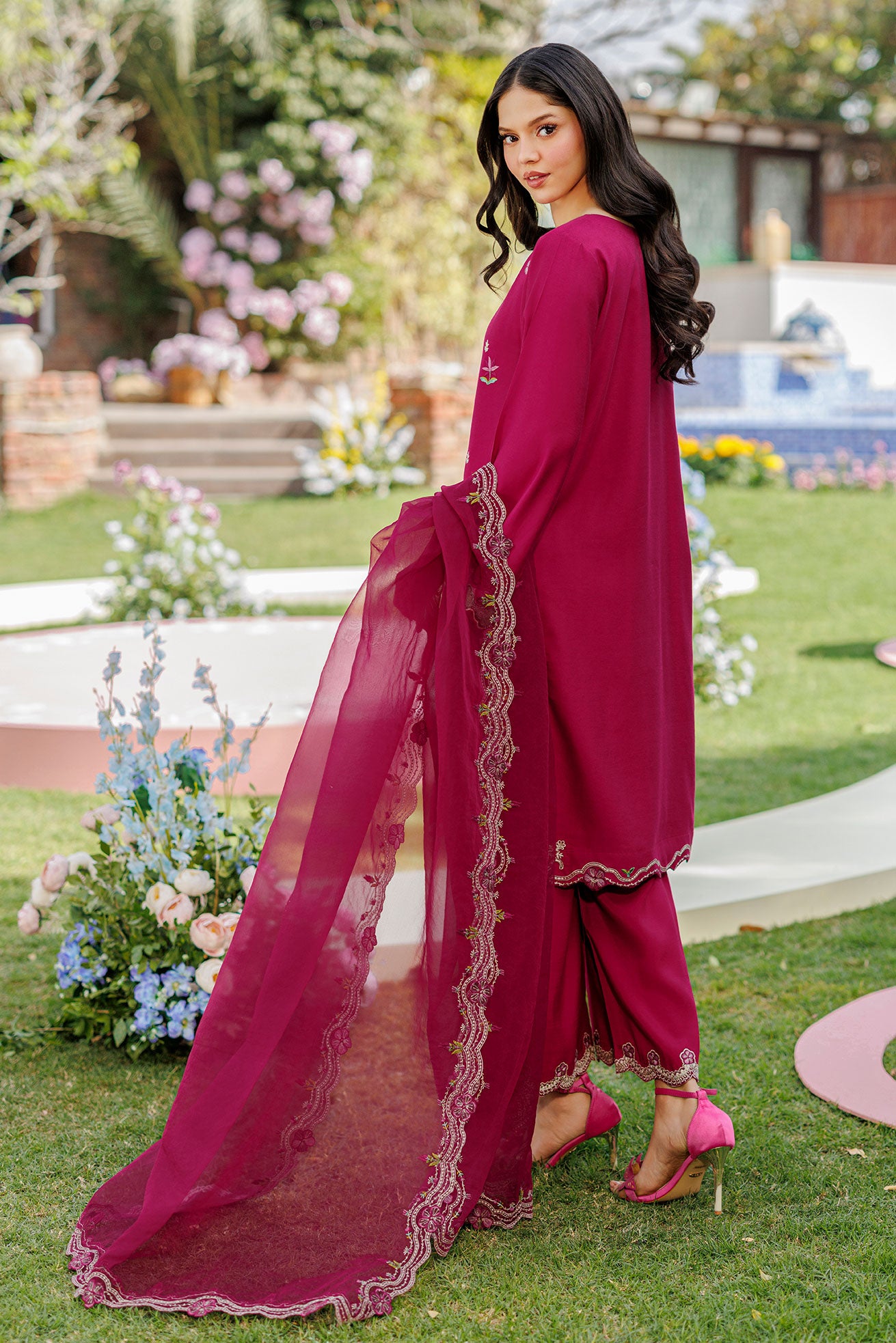 SS26DA-2903 MAGENTA 2PCS  EMBROIDERED KURTA WITH TROUSER