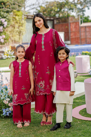SS26DA-2903 MAGENTA 2PCS  EMBROIDERED KURTA WITH TROUSER