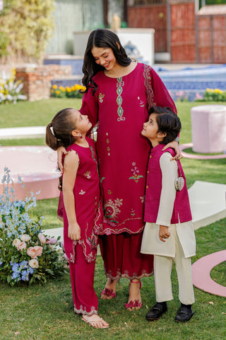 SS26DA-2903 MAGENTA 2PCS  EMBROIDERED KURTA WITH TROUSER