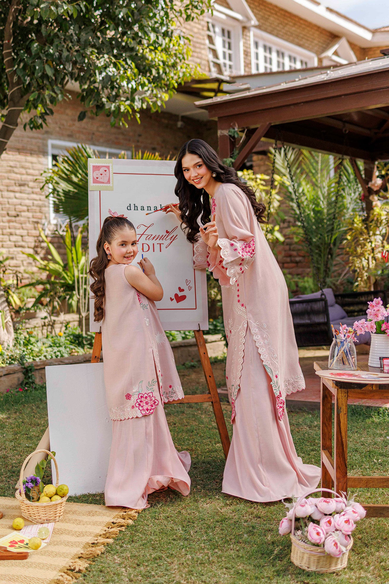 SS26DA-2906 PINK 2PCS  EMBROIDERED KURTA WITH TROUSER