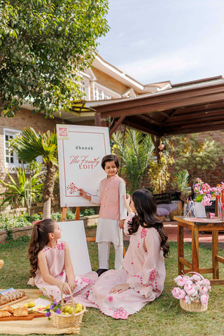 SS26DA-2906 PINK 2PCS  EMBROIDERED KURTA WITH TROUSER