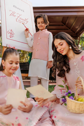 SS26DA-2906 PINK 2PCS  EMBROIDERED KURTA WITH TROUSER