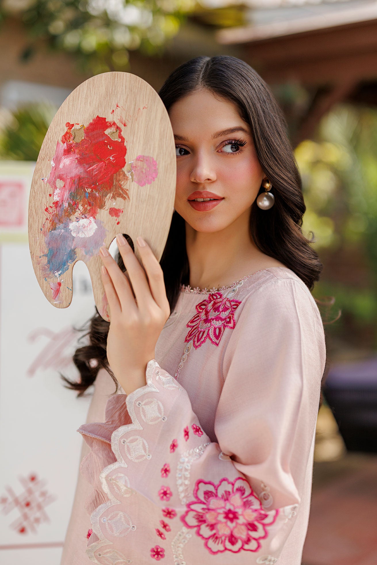 SS26DA-2906 PINK 2PCS  EMBROIDERED KURTA WITH TROUSER