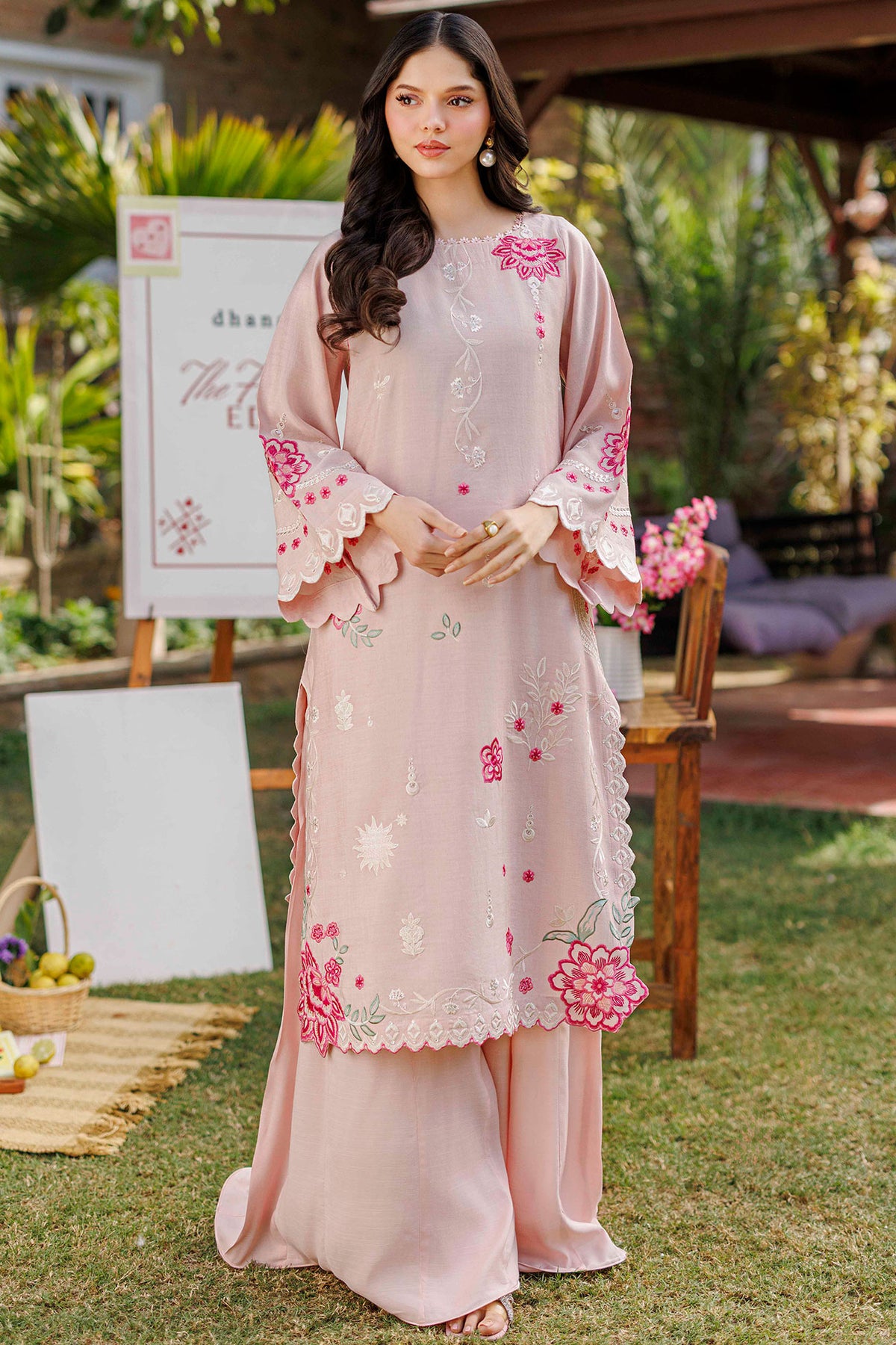 SS26DA-2906 PINK 2PCS  EMBROIDERED KURTA WITH TROUSER