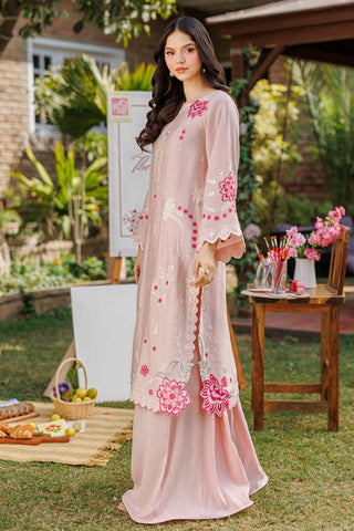 SS26DA-2906 PINK 2PCS  EMBROIDERED KURTA WITH TROUSER