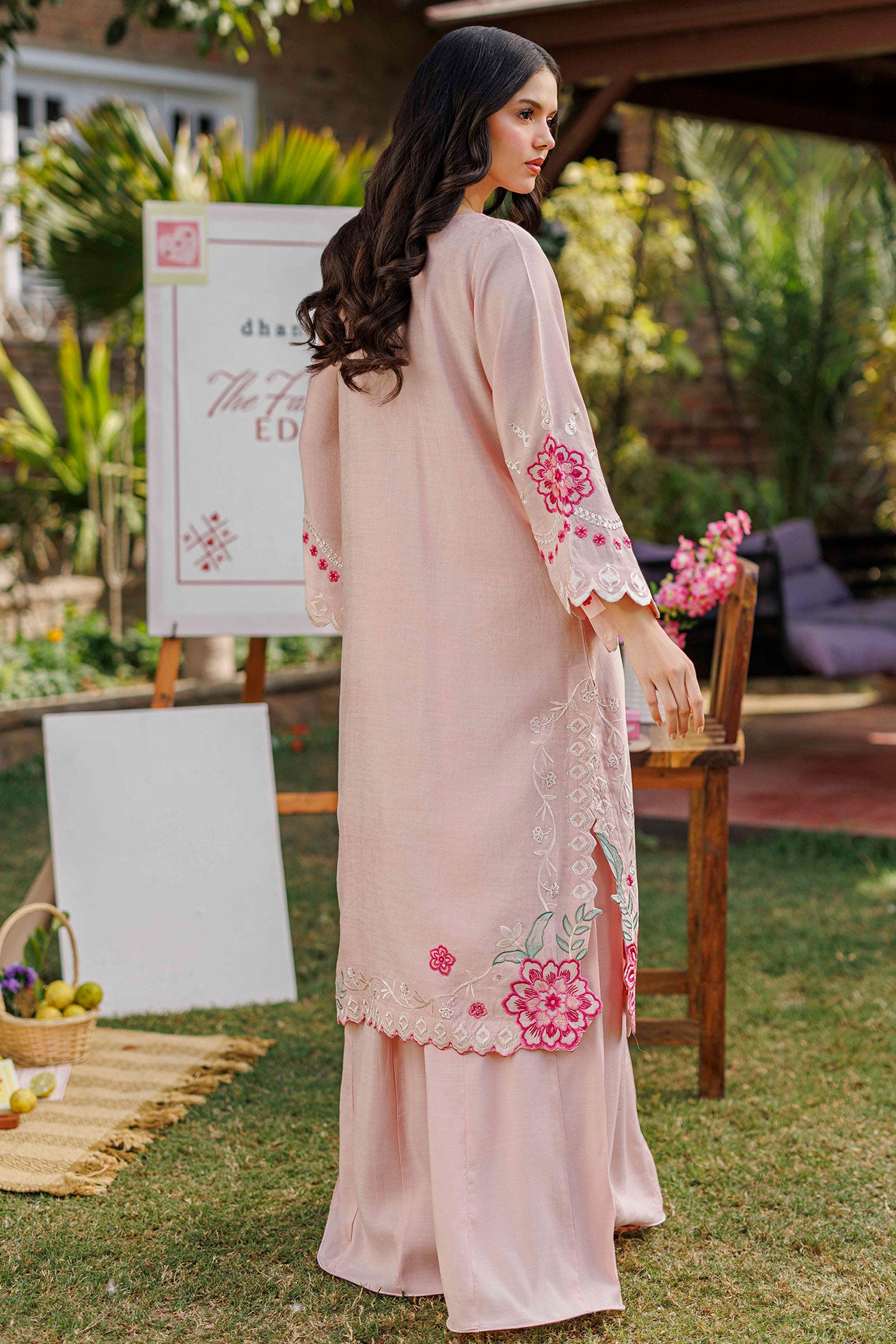 SS26DA-2906 PINK 2PCS  EMBROIDERED KURTA WITH TROUSER