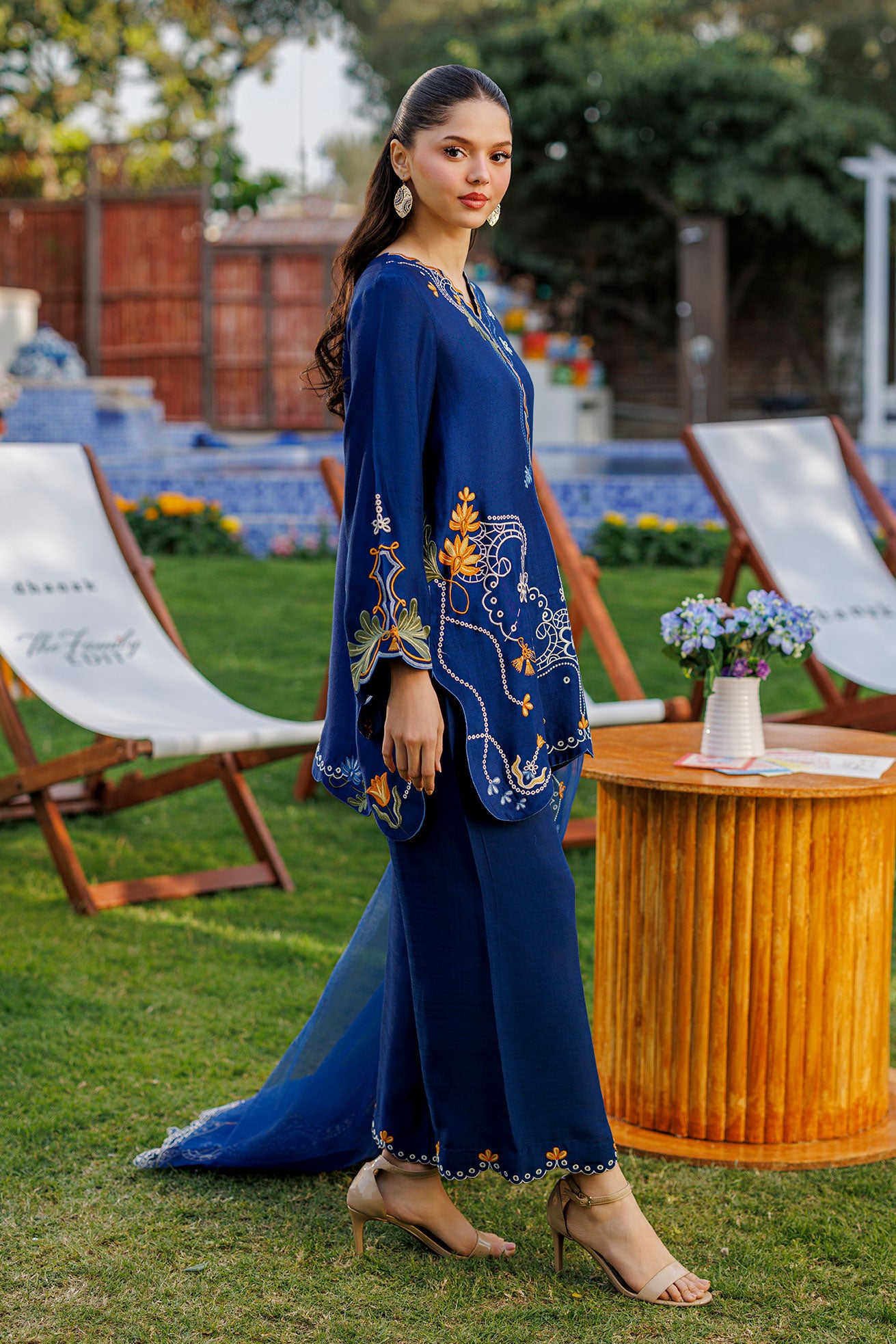 SS26DA-2907 ROYAL BLUE 2PCS  EMBROIDERED KURTA WITH TROUSER