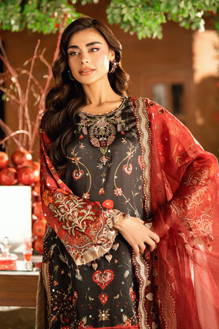 SS26DA-2911 BLACK-SILK TUNIC- 2PCS HAND EMBELLISHED  SHIRT WITH TROUSER