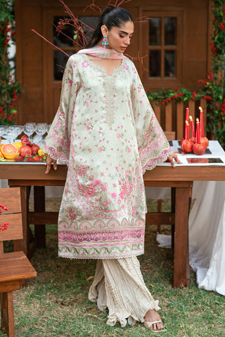 SS26DA-2912 L-GREEN -SILK TUNIC- 2PCS HAND EMBELLISHED  SHIRT WITH TROUSER