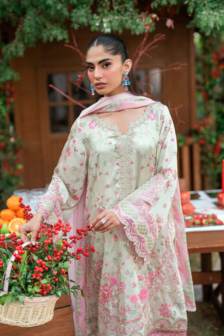 SS26DA-2912 L-GREEN -SILK TUNIC- 2PCS HAND EMBELLISHED  SHIRT WITH TROUSER