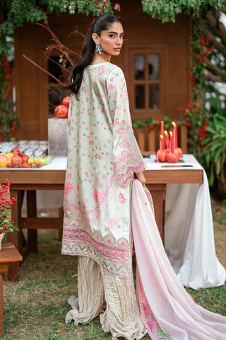 SS26DA-2912 L-GREEN -SILK TUNIC- 2PCS HAND EMBELLISHED  SHIRT WITH TROUSER