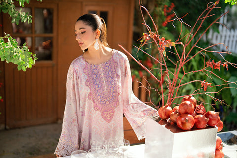 SS26DA-2914 LIGHT PINK -SILK TUNIC - 1PCS HAND EMBELLISHED  KAFTAN