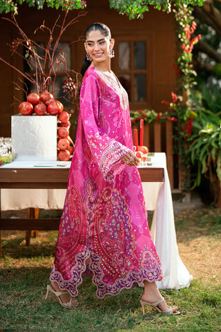 SS26DA-2915 DARK PINK -SILK TUNIC - 1PCS HAND EMBELLISHED  KAFTAN