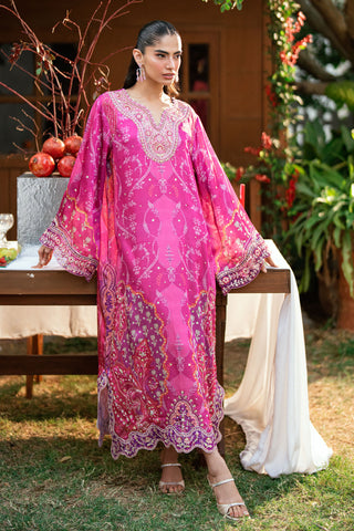 SS26DA-2915 DARK PINK -SILK TUNIC - 1PCS HAND EMBELLISHED  KAFTAN