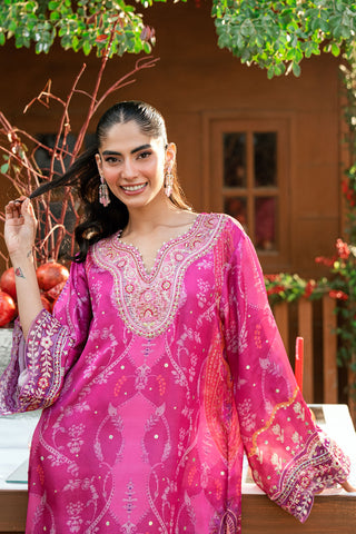 SS26DA-2915 DARK PINK -SILK TUNIC - 1PCS HAND EMBELLISHED  KAFTAN