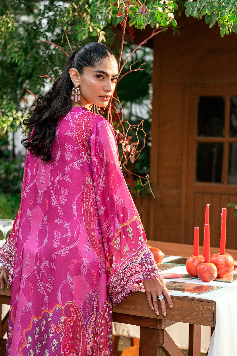 SS26DA-2915 DARK PINK -SILK TUNIC - 1PCS HAND EMBELLISHED  KAFTAN