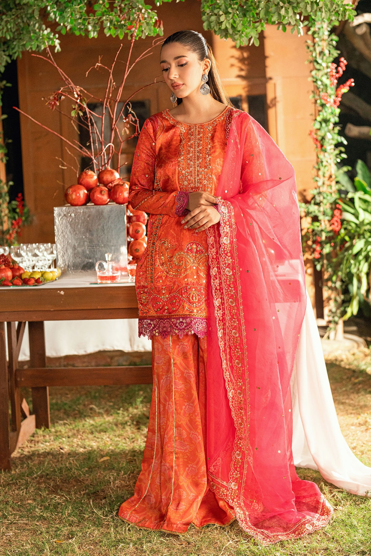 DUPATTA: SS26DD-2916  DARK PINK EMBROIDED DUPATTA