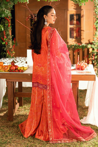 SS26DA-2916 ORANGE -SILK TUNIC- 2PCS HAND EMBELLISHED  SHIRT WITH TROUSER