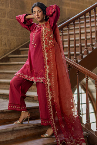 SS26DA-2918 MAROON 2PCS  EMBROIDERED KURTA WITH TROUSER