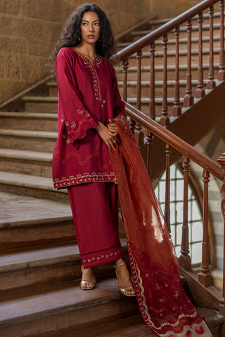 SS26DA-2918 MAROON 2PCS  EMBROIDERED KURTA WITH TROUSER