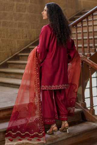 SS26DA-2918 MAROON 2PCS  EMBROIDERED KURTA WITH TROUSER