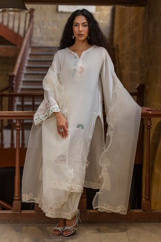 DUPATTA: SS26DD-2921  OFF WHITE EMBROIDED DUPATTA