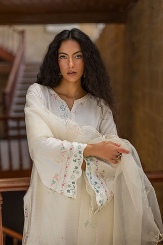 DUPATTA: SS26DD-2921  OFF WHITE EMBROIDED DUPATTA