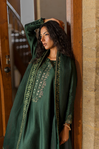 SS26DA-2922 GREEN 2PCS  EMBROIDERED KURTA WITH TROUSER