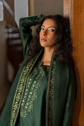SS26DA-2922 GREEN 2PCS  EMBROIDERED KURTA WITH TROUSER