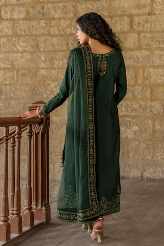 SS26DA-2922 GREEN 2PCS  EMBROIDERED KURTA WITH TROUSER