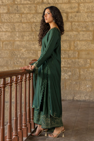 SS26DA-2922 GREEN 2PCS  EMBROIDERED KURTA WITH TROUSER