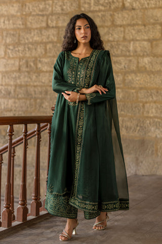 SS26DA-2922 GREEN 2PCS  EMBROIDERED KURTA WITH TROUSER