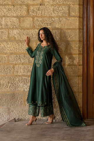 DUPATTA: SS26DD-2922  GREEN EMBROIDED DUPATTA