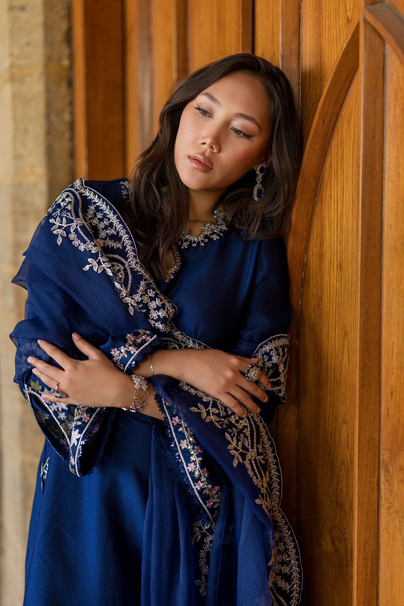 SS26DA-2923 BLUE 2PCS  EMBROIDERED KURTA WITH TROUSER
