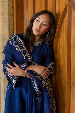 SS26DA-2923 BLUE 2PCS  EMBROIDERED KURTA WITH TROUSER